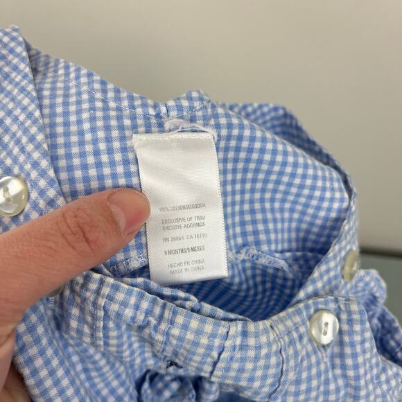 Vintage Mufflings Blue Gingham Fruit & Flower Overalls 9 Months - Picture 3 of 8